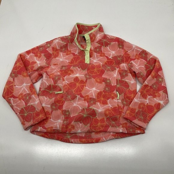 L.L. Bean Sweaters - Vtg LL Bean Sweater Womens Medium Pink Coral Polartec Fleece 1/4 T-Snap …